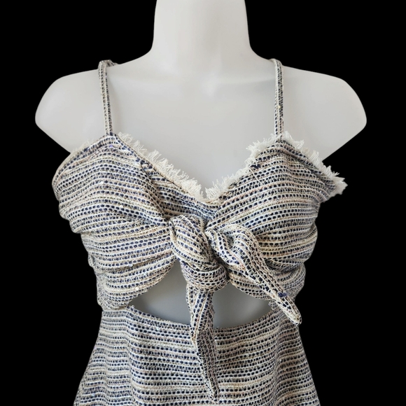 New Katwalk Sparkly Woven Chic Striped Cutout Fringe Hem Dress Size S - Picture 6 of 9